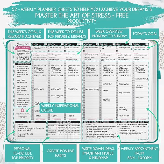 Deluxe 2026 Planner Weekly and Monthly | Law of Attraction Planner with Productivity App | 12-Month for Productivity, Gratitude & Goal Setting | Includes Foldable Vision Board, Gift Box & Stickers
