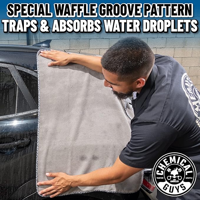Chemical Guys MIC_781_01 Waffle Weave Gray Matter 70/30 Blend Microfiber Drying Towel with Silk Edging, 25" x 36"