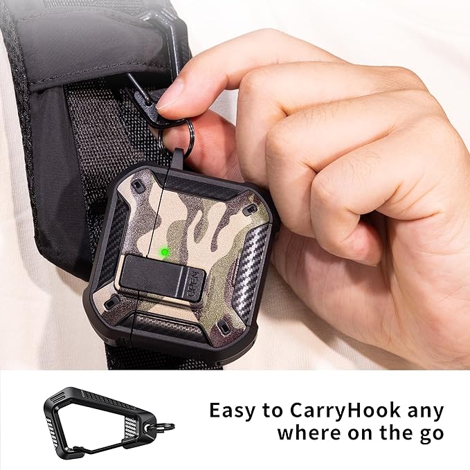 RFUNGUANGO Compatible AirPods 4th Generation Protective Case with Phone Holder and Compatible Back Magnetic Suction Function, Suitable for AirPods 4th Case-Snow Camouflage