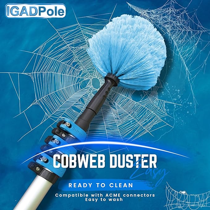 IGADPole Washing Kit: Water-fed Brush, Cobweb Duster and 10” Squeegee and Soap Dispenser, with 3-Stage Telescoping Pole 5-12ft Pole
