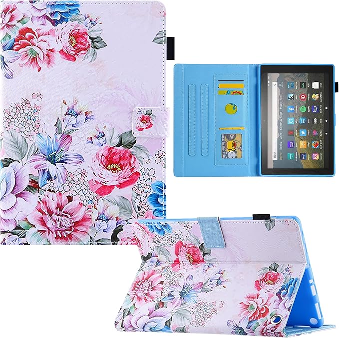 Dteck for Fire Max 11 Tablet 13th Generation 2023 11", PU Leather Protective Folio Fold Stand With Auto Sleep Wake, Adjustable Viewing Angles, 4 Card Slots, Slim Cute Case, White Flowers