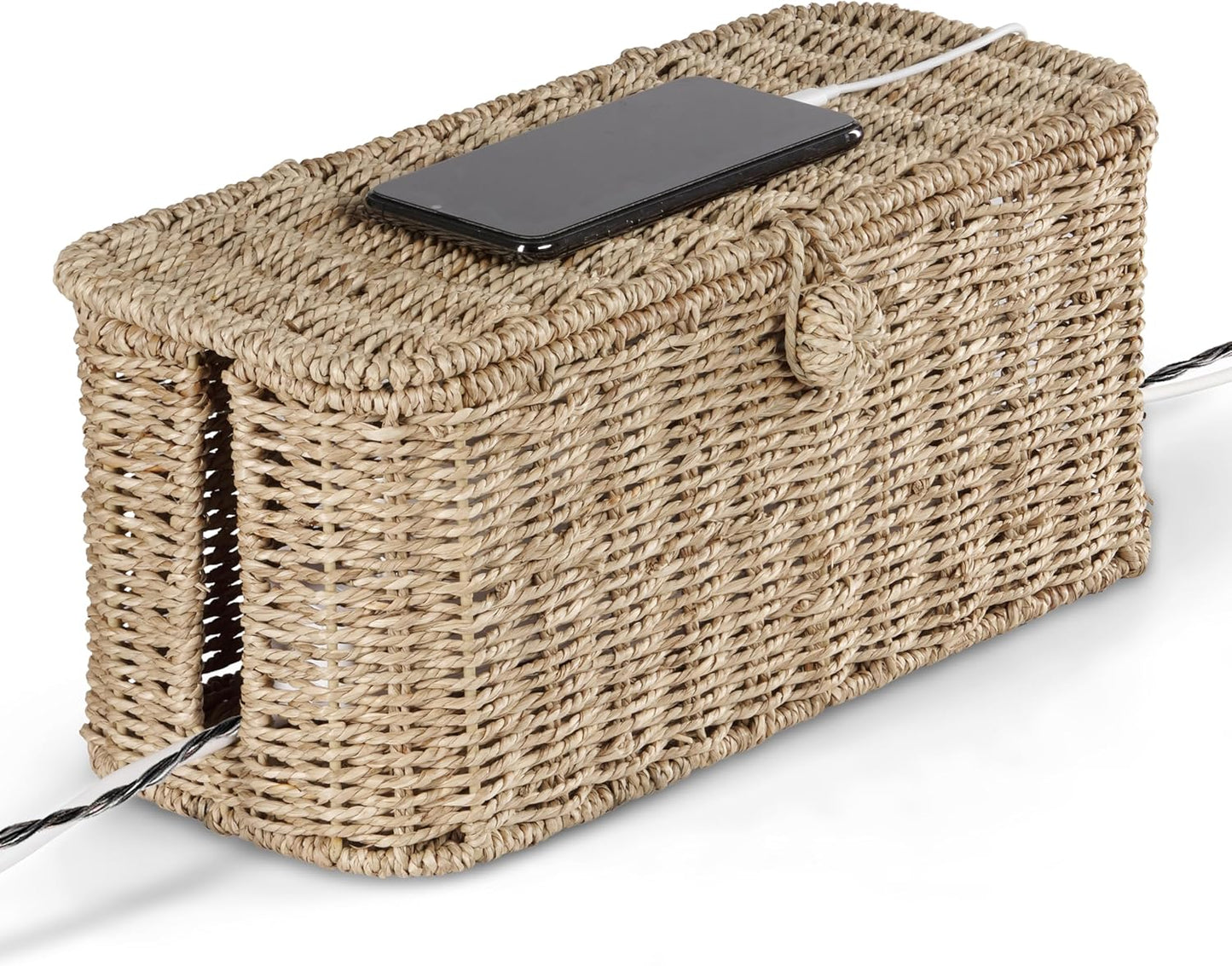 Natural Rattan Cable Management Box Set – 2 Sizes, Cord Hider for Power Strip, TV & Desk | Techloop Living
