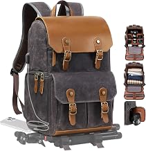 Padwa Lifestyle Gray Black Camera Backpack - Weather Resistant Waxed Memory Canvas Large Camera Bag, Multi DSLR Camera Backpacks for Photographers with 16” Laptop & Lens Compartment,Tripod Holder - Image 1