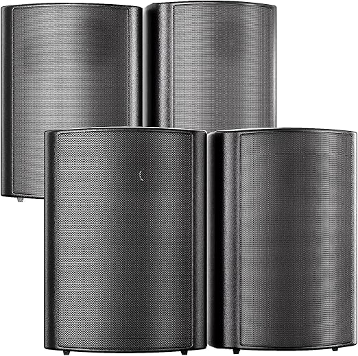 STUDIOFINIX 800W 6.5 Inch Outdoor Bluetooth Speakers Waterproof Wired with Multifunctional Amplifier Wall Mount Weatherproof Loudspeaker System for Patio Garden Poolside Home(4 Speakers,Black)