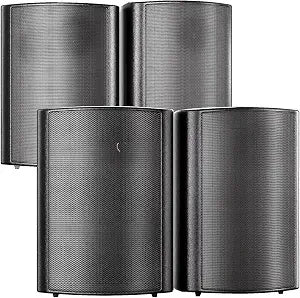 STUDIOFINIX 800W 6.5 Inch Outdoor Bluetooth Speakers Waterproof Wired with Multifunctional Amplifier Wall Mount Weatherproof Loudspeaker System for Patio Garden Poolside Home(4 Speakers,Black)