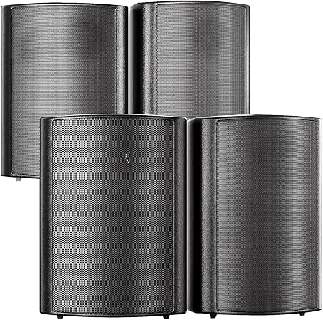 STUDIOFINIX 800W 6.5 Inch Outdoor Bluetooth Speakers Waterproof Wired with Multifunctional Amplifier Wall Mount Weatherproof Loudspeaker System for Patio Garden Poolside Home(4 Speakers,Black)