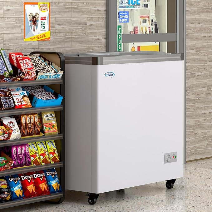 KoolMore 33 in. Flat‑Top Ice Cream Display Freezer, 7 Cu. Ft. Commercial Chest Freezer with Sliding Glass Doors, ETL Listed in White