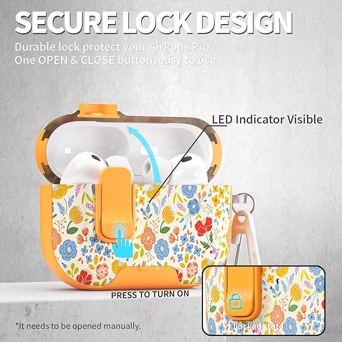 for AirPods Pro 3 Case(2025) with Secure Lock Clip and Phone Stand,Floral Girly Style Protective Cover with Cleaning Kit and Hand Strap for Apple AirPod Pro 3 Generation (Sunshine Petals)