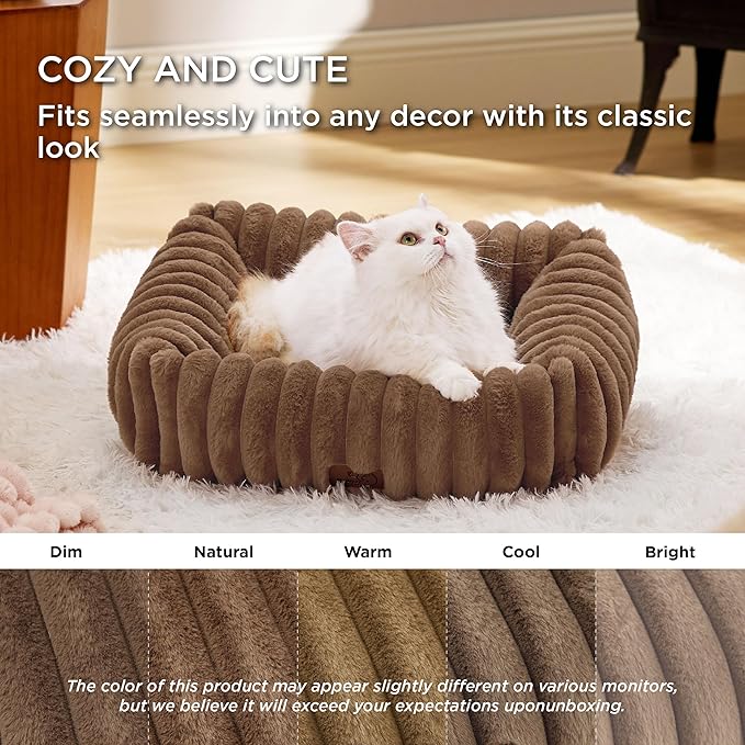 Bedsure Cute Dog Bed for Small Dogs & Cats - Washable Furry Puppy Beds, Rectangle Orthopedic Corduroy Fleece Pet Beds with Removable Zipper Cover, 20x19x6inches, Camel Brown