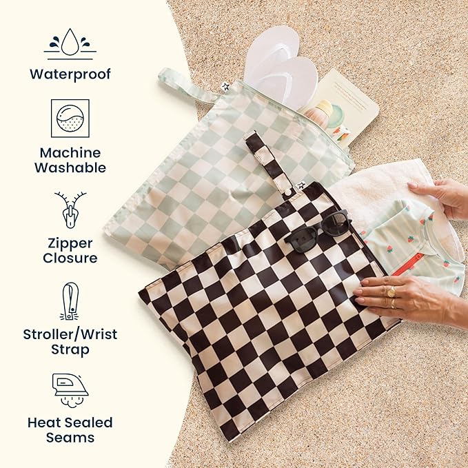 Tiny Twinkle Mess Proof Wet Bags | 2-Pack Reusable Waterproof Wet Bags for Swimsuits | Baby Clothes | Travel & Diaper Bag (Blue Tie Dye)