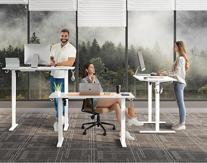Electric Standing Desk48 x24 Adjustable Height Stand Up Desk with Lockable Wheels Ergonomic Sit Stand Desk for Work Office Home Computer Workstation (White)