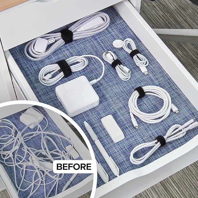 Self-Gripping Cable Ties by Wrap-It Storage, Black, 40 Pack (5 Inch and 8 Inch Straps) – Reusable Hook and Loop Cord Organizer Cable Ties for Cord Management and Desk or Office Organization