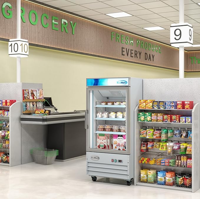 KoolMore MDF-1GD-9C-WH 26 in. Commercial One Glass Door Display Upright Freezer Merchandiser in White 9 Cu. Ft