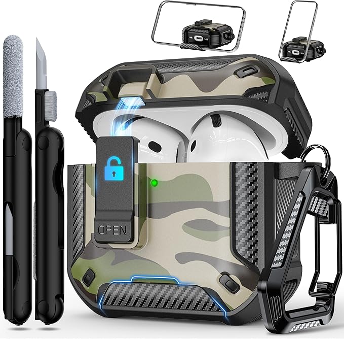 RFUNGUANGO Compatible AirPods 4th Generation Protective Case with Phone Holder and Compatible Back Magnetic Suction Function, Suitable for AirPods 4th Case-Snow Camouflage