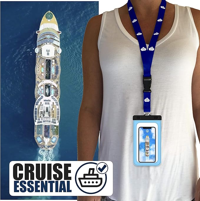 Cruise On Lanyards Waterproof Phone Pouch Dry Case w/Touch Screen for iPhone 15 14 13 12 11 Pro Max XS, Samsung S22+, Pixel 7, Fits Up to 6.5??Screen, Large Floating Holder (2-Pack) Blue