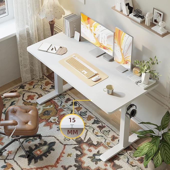TIQLAB Computer Desk 47 x 24 inch, Modern Office Desk with Bold T-Shaped Leg Design, Simple PC Gaming Table, Study Writing Workstation, White