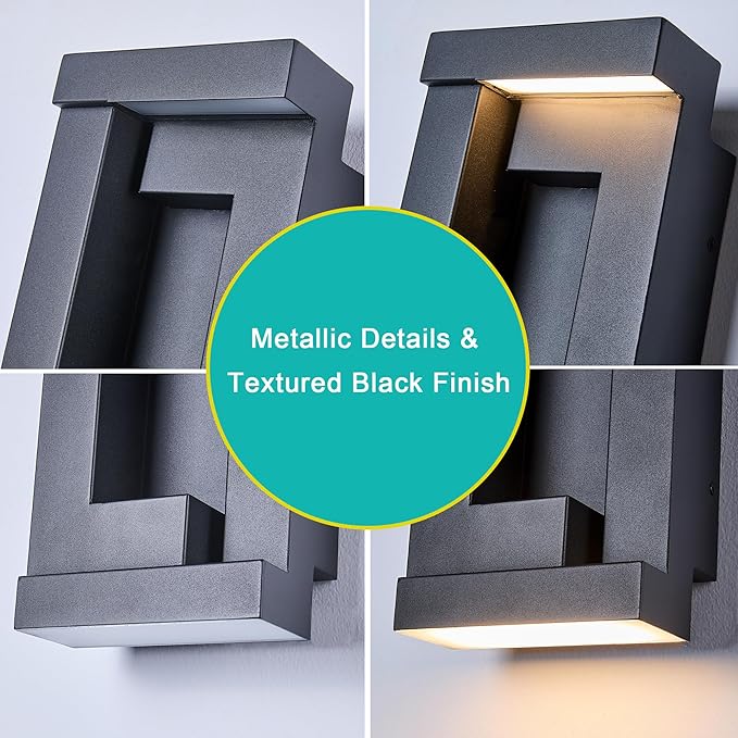 Modern Outdoor Art Wall Lights, IP65 & Anti-Rust, 2200 Lumens Triac Dimmable LED Porch Light, Textured Black & Frosted Glass,Voltage 120-277V,Wall Mount for Patio, Garage, Entryway