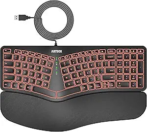 Arteck Split Ergonomic Keyboard with Palm Rest, USB Wired Backlit Keyboard