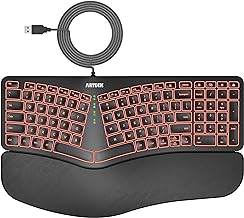 Arteck Split Ergonomic Keyboard with Palm Rest, USB Wired Backlit Keyboard - Image 1