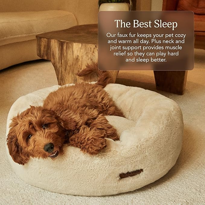 UnHide Floof Pet Bed - XL (40"x14") - Extra Soft Dog Bed - Removable Faux Fur Cover - Machine Washable - Helps Ease Pet Anxiety & Provides The Perfect Sleep - Cowhide