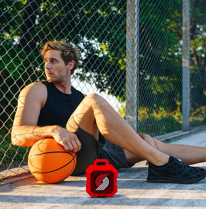 SOAR NBA Shockbox LED Wireless Bluetooth Speaker - Water Resistant IPX4, 5.0 Bluetooth with Over 5 Hours of Play Time - Small Portable Speaker - Officially Licensed NBA, Perfect Home & Outdoor Speaker