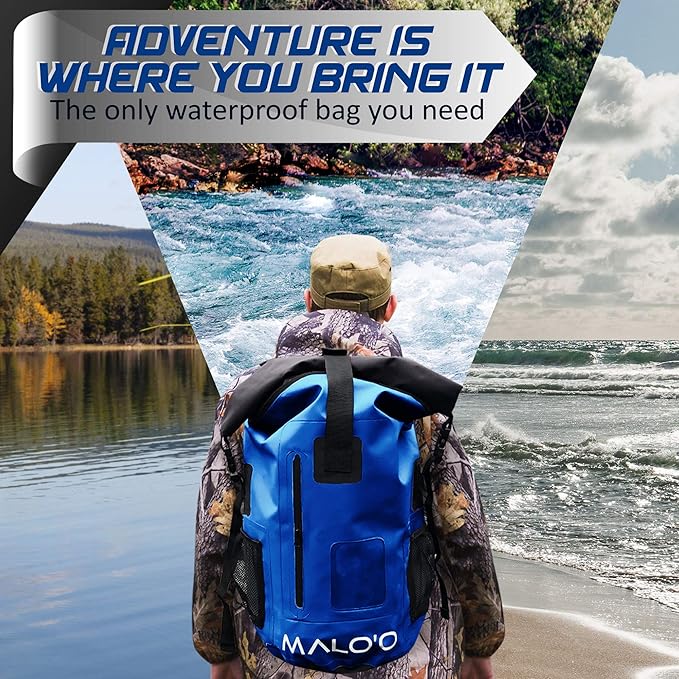 Malo?™o DryPack 30L Waterproof Backpack, Roll-Top Dry Bag Backpack with Padded Straps, Floating Design for Beach, Kayaking, Fishing, Boating, Travel, and Water Sports, Dark Blue