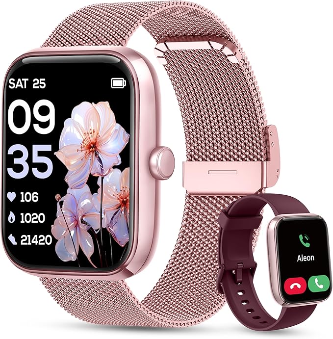 KALINCO Smart Watch Women [2 Bands, 44mm case] 1.83" Alexa Fitness Tracker, Heart Rate, Sleep, Stress Monitor, IP68 Waterproof Smartwatch, Make/Answer Calls, Compatible with iPhone & Android Phones