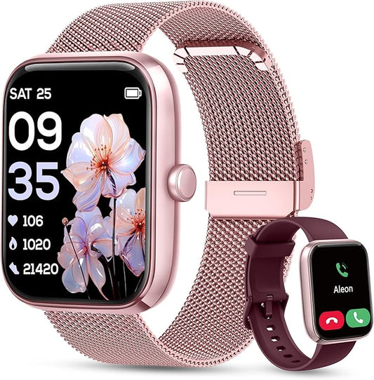 KALINCO Smart Watch Women [2 Bands, 44mm case] 1.83" Alexa Fitness Tracker, Heart Rate, Sleep, Stress Monitor, IP68 Waterproof Smartwatch, Make/Answer Calls, Compatible with iPhone & Android Phones