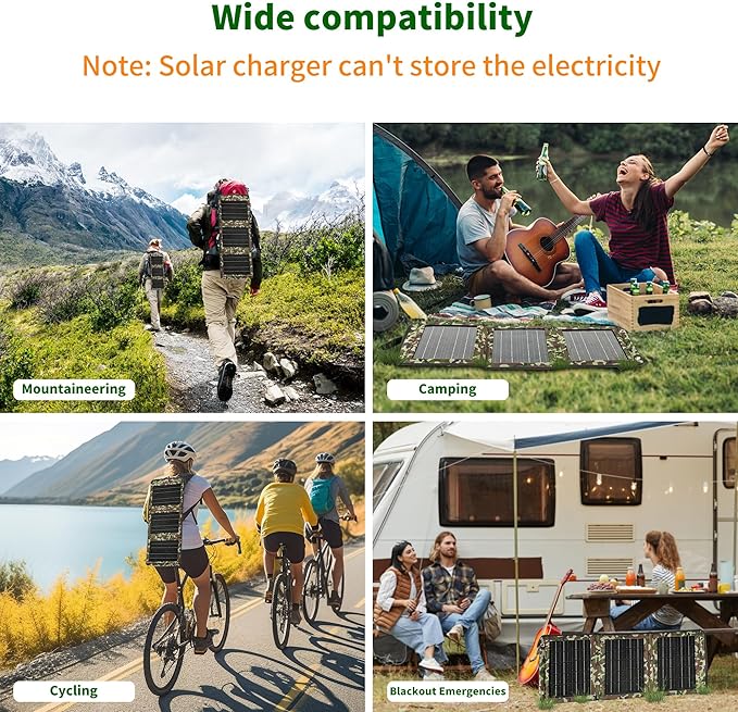28W Portable Solar Panel Charger, Foldable Backpacking Solar Panel with Dual USB Fast Charging, IP67 Waterproof ETFE Solar Charger for Camping, Hiking, Travel, Power Bank and Phone