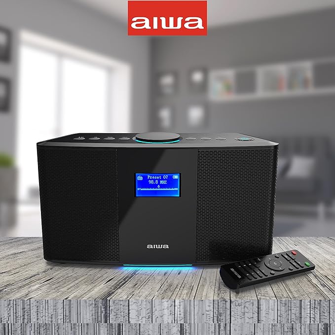 Aiwa Wireless Speaker - Unleash Powerful Sound and Versatile Connectivity - Experience Bluetooth Freedom, FM Radio, Clock, 20W RMS, LCD Display, and Alarm Clock Functionality