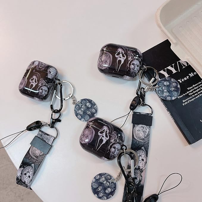 Cool Scream Pattern 3rd Generation Case 2021 with Durable IMD Printing Technology and PET Layer，with Horror Keychain Clip Carabiner and Lanyard，Designed for Those who Like Thrilling Horror Themes
