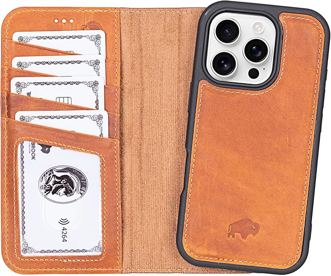 BLACKBROOK Leather Wallet Case for iPhone 16 Pro Max, Carter Premium Leather Magnetic 2-in-1 Wallet Set, Ready for MagSafe, RFID Protection, 4 Card Slots & ID Pocket, Compatible with iPhone 16 Pro Max