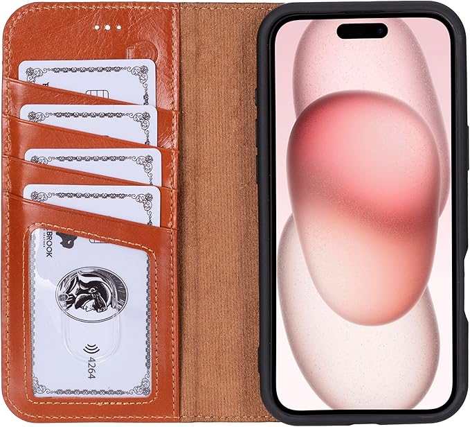 BLACKBROOK for iPhone 16 Plus Case with Card Holder, Carter Full Grain Leather, 2-in-1 Folio Flip Case for MagSafe Wireless Charging, RFID Blocking, 4 Card Slots, Compatible with iPhone 16 Plus