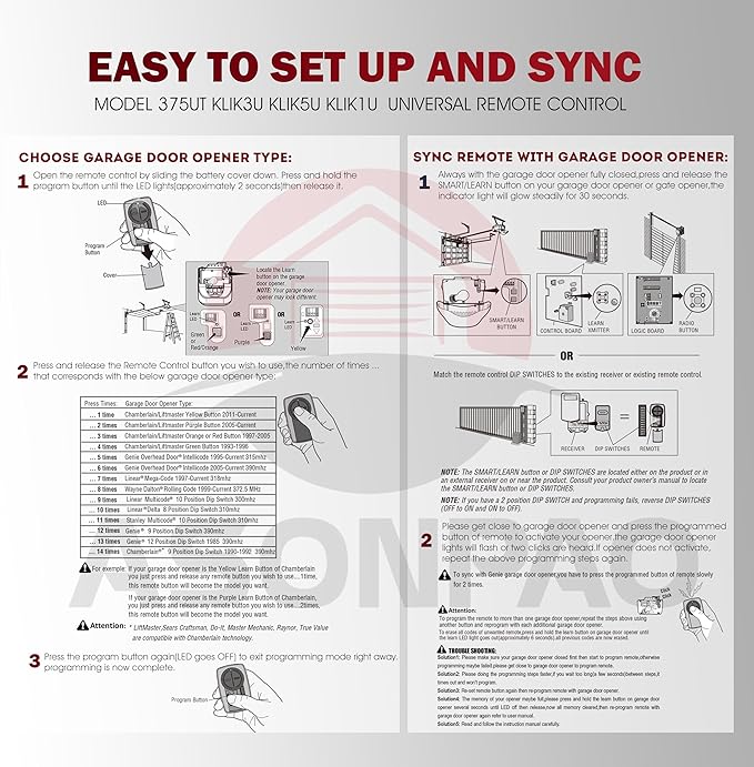 3 for Chamberlain Garage Door Opener Remote, KLIK3U-BK KLIK5U-BK2 KLIK1, 3-Year-Warranty