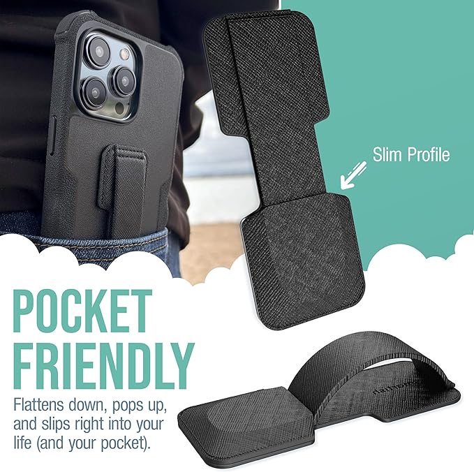 Smartish Phone Grip Loop - Prop Tart - Pop Out Finger Strap and Holder with Kickstand [Compatible with All iPhone & Android Phones] Stick On Phone Ring for All Phone Models - Black Tie Affair