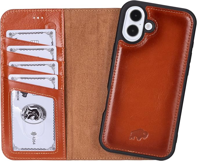 BLACKBROOK for iPhone 16 Plus Case with Card Holder, Carter Full Grain Leather, 2-in-1 Folio Flip Case for MagSafe Wireless Charging, RFID Blocking, 4 Card Slots, Compatible with iPhone 16 Plus