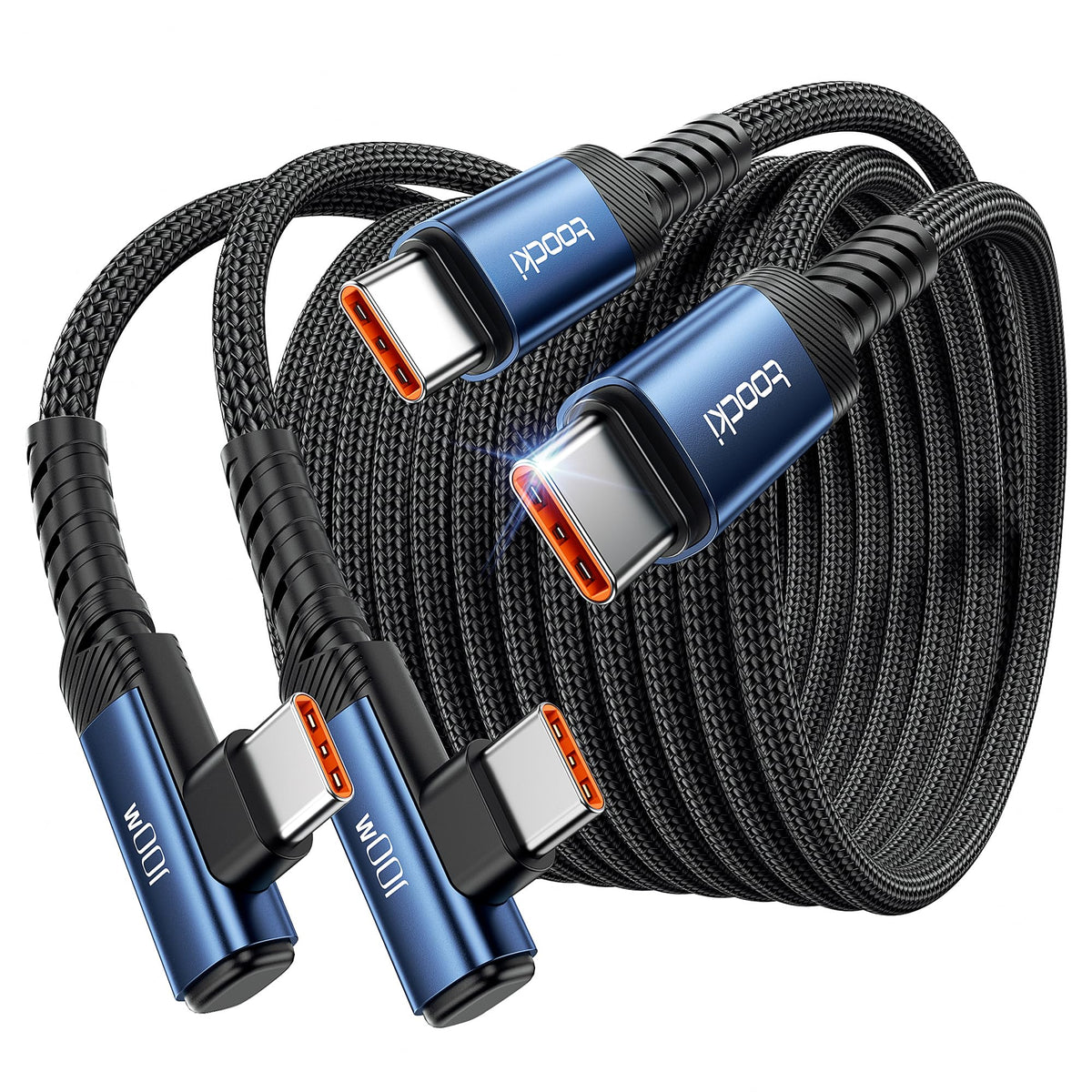 toocki USB C Cable 10ft 2Pack, 100W Right Angle Fast Charging Cord, Blue - Image 2