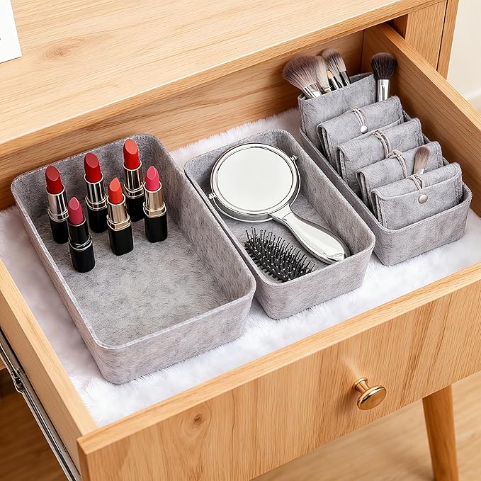 13 Pcs Office Drawer Organizer,Felt Nightstand Organizer, Large Kitchen Drawer Organizer Tray, Office Supplies Desk, Adjustable Under Desk Storage for Papers Hold Pens & A4 Sized File