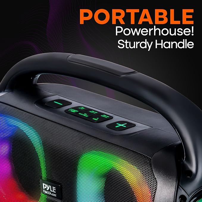 Pyle Portable Bluetooth Speaker Boombox with Dual 5” High-Performance Wireless Speakers, 160W Power, Rechargeable Battery, Mic Priority, USB/Micro SD/AUX/FM Radio, LED Ring Light, Outdoor Speaker