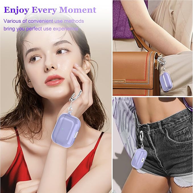 for AirPods Pro 3 Clear Case 2025, Military-Grade Shockproof, Soft TPU Highly Transparent Anti-Yellowing for AirPods Pro 3 Case with Cleaning Kit & Cute Round Buckle, Clear Purple