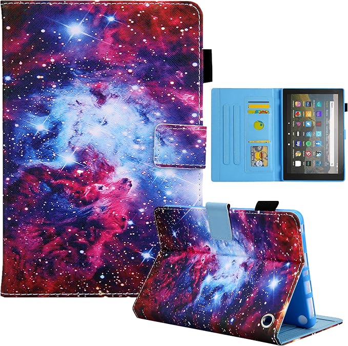 Dteck for Fire Max 11 (13th Generation) Tablet Case 11" 2023, PU Leather Protective Fold Stand Case with Auto Sleep Wake, Adjustable Viewing Angles, 4 Card Slots, Cute Slim Folio Case, Red Galaxy