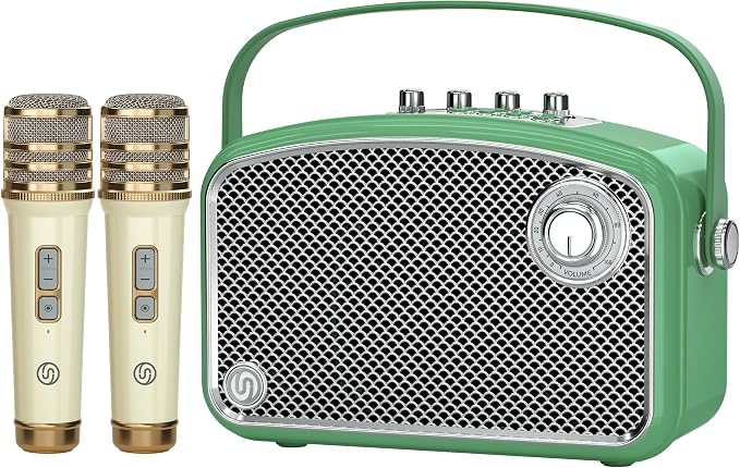 Karaoke Machine, 120W Peak Bluetooth Karaoke Speaker with 2UHF Microphones, Small PA System for Adults Kids with Bass/Trable/Echo Adjustment, Supports TF/USB/AUX/Live/Instruments for Home Party Events