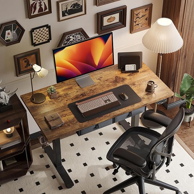 Agilestic Standing Desk with 2 Drawers, Adjustable Height Electric Desk with Storage, 63 x 24 Inches Sit Stand Up Computer Table for Work Office Home, Rustic Brown
