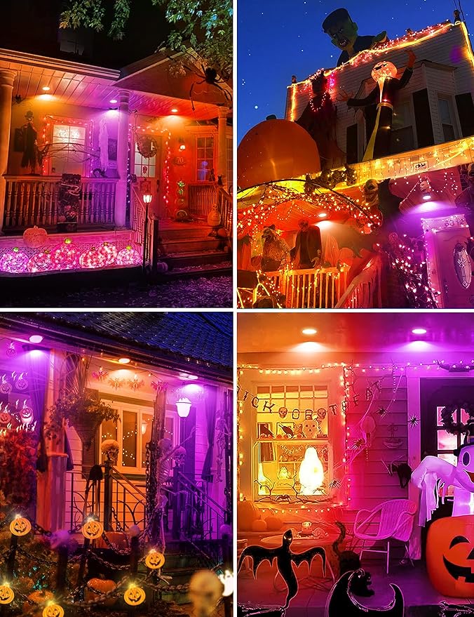 JandCase Orange and Purple Halloween Light Bulbs Outdoor, LED PAR30 Flood Lights 12W(100W Equivalent), E26 Colored Light Bulbs for Porch Lighting, Party Decor, Courtyard, Not-Dimmable, 2 Pack