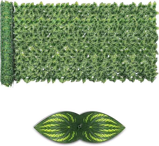 Artificial Ivy Privacy Fence Screen,39.4" X 99" UV-Anti Fake Leaves Plant Vine,Privacy Hedges Wall for Indoor Outdoor Garden Backyard Decor,Color Watermelon Leaves