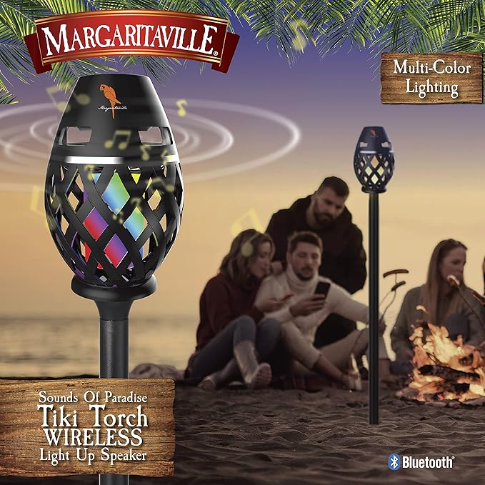 Margaritaville Tiki Torch - Waterproof Bluetooth Speaker, Portable Party Speaker with Multicolor LED Lights, Perfect for Travel, Parties, Yards, and Pools
