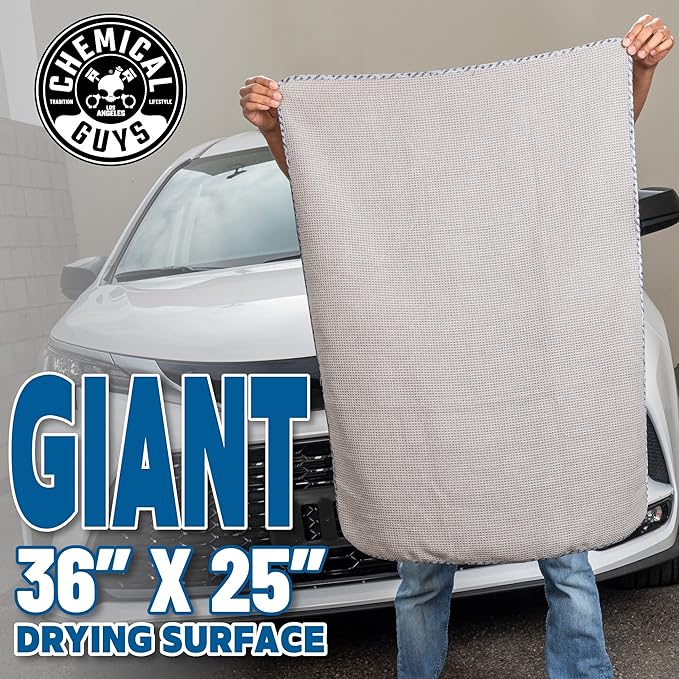 Chemical Guys MIC_781_01 Waffle Weave Gray Matter 70/30 Blend Microfiber Drying Towel with Silk Edging, 25" x 36"