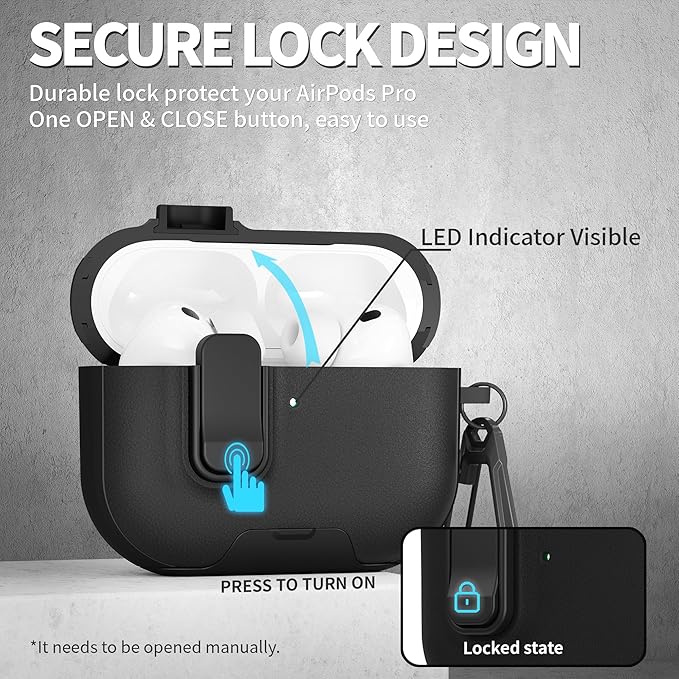 for AirPods Pro 3 Case with Lock,TPU Leather Texture Durability Anti-Lost & Shockproof Protective Cover Accessories with Cleaning Kit in Keychain for Apple AirPod Pro 3 Generation 2025(Black)