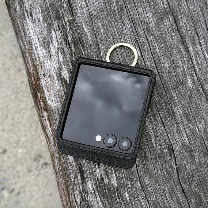 [BeYourSanta] Galaxy Z Flip 7 Case with Ring - Avant-Garde Handmade Saffiano Vegan Leather Case, Anti-Scratch Hinge Protection, Made in Korea (3 Pockets, Black)