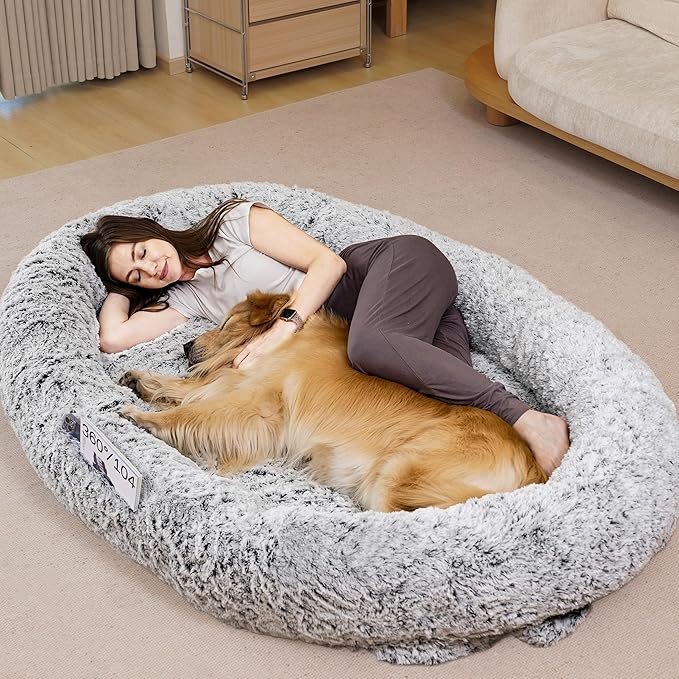 Human Dog Bed, 74.8''x47.2''x13.7'' Size Fits Adult and Pet Washable Giant People Dog Bed, Grey